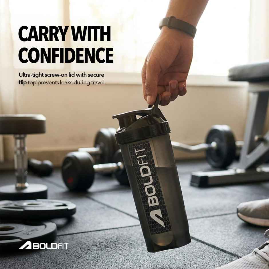 Boldfit Gym Typhoon Shaker Bottle | 700 ml | 100% Leakproof | Black