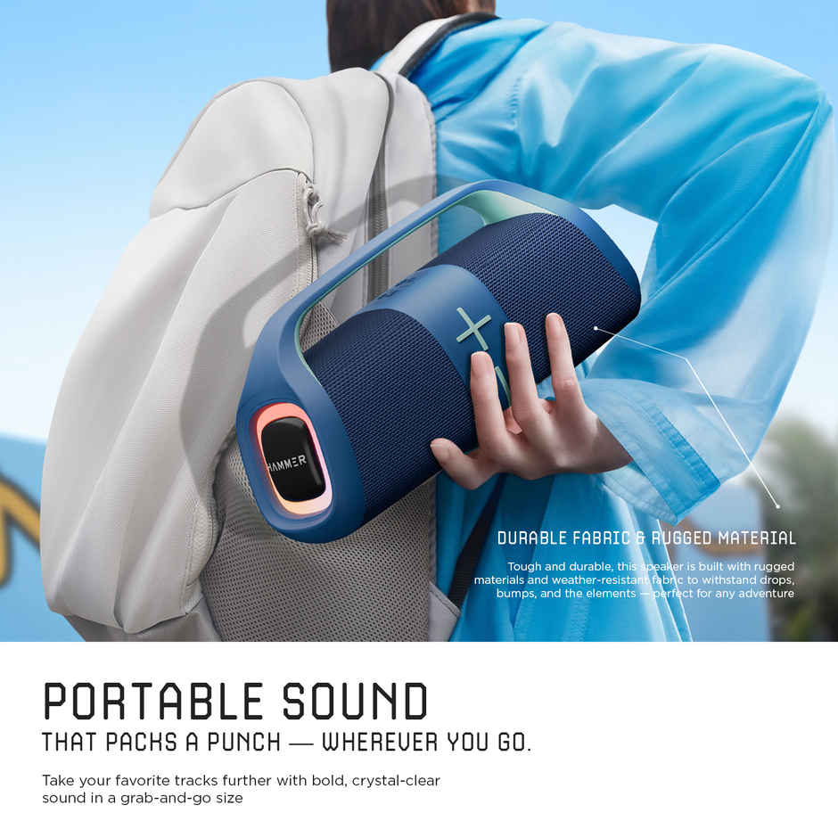 Hammer Boom 30W Bluetooth Speaker with RGB Lights, Dual Passive Radiators, TWS Function | Blue