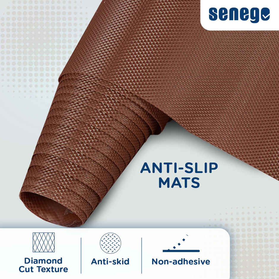 Senego Anti Slip Mat | 3 m | Shelf Liner Mat for Kitchen/Cupboard/Drawers | 45 cm x 3 m | Brown | EVA, BPA Free