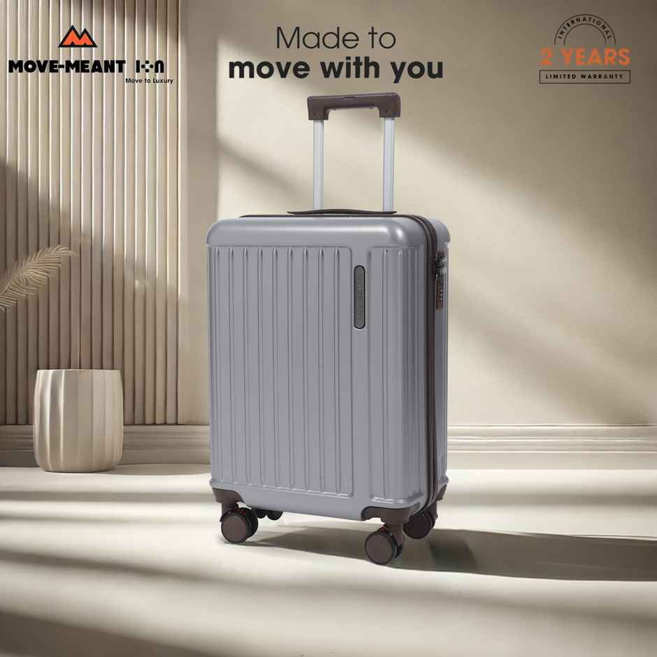 Move-Meant Travel Fun Cabin Suitcase Silver | 8 Wheels | Number Lock | Polycarbonate Travel Bag - 55 cm