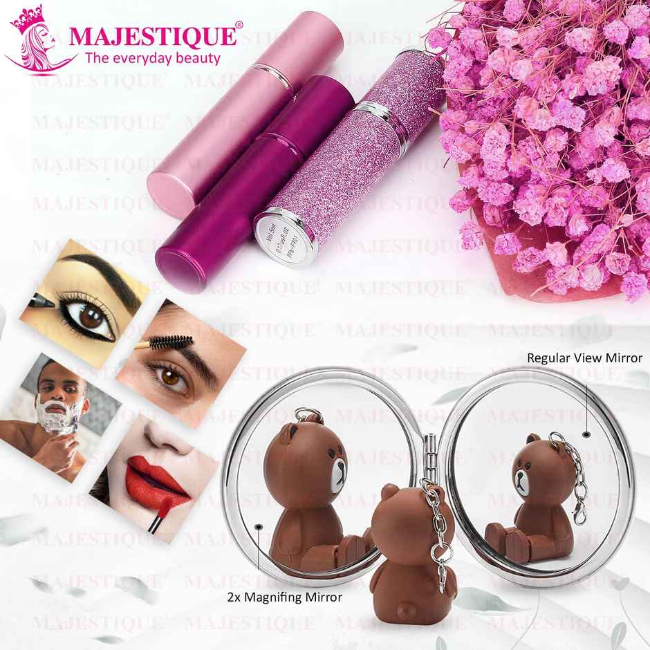 Majestique Round Latherite Finish Compact Mirror FC85 - Easy to Hold | Color May Vary