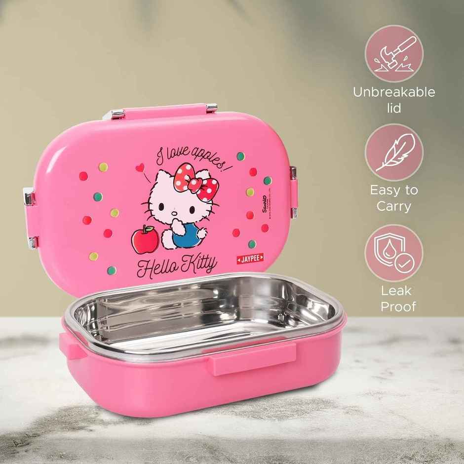 Jaypee Missteel Stainless Steel Insulated Lunch Box for Kids, Hello Kitty Print Dark Pink, 650ml