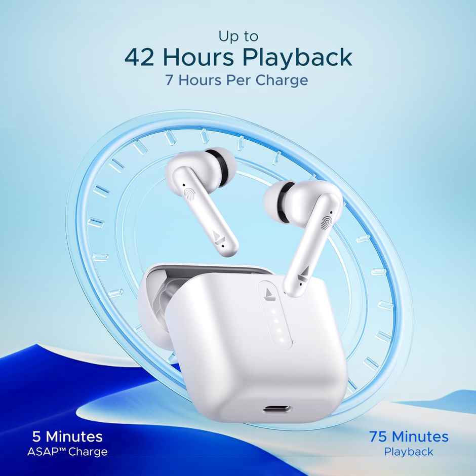 boAt Airdopes 141 TWS Earbuds with mic, Low Latency, ENx Tech, 42HRS Battery, Fast Charge, IWP, IPX4, v5.1 Bluetooth Earbuds - Pure White