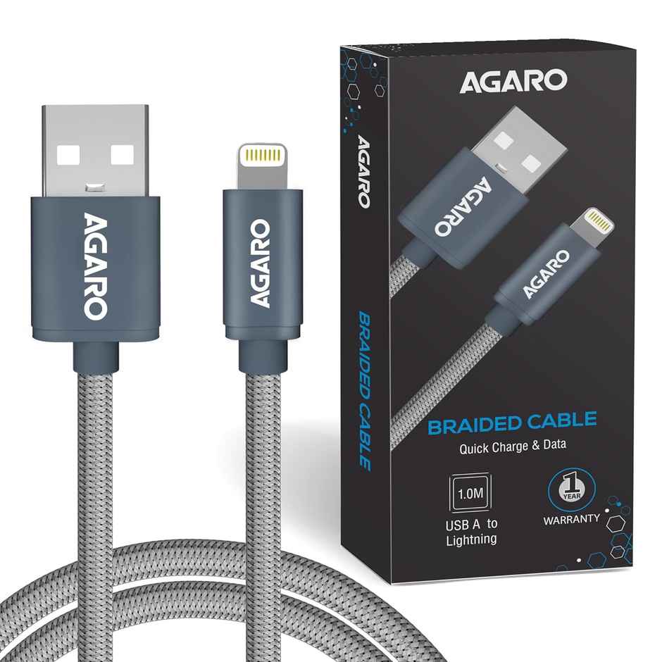 AGARO Blaze Type C to Lightning Nylon Braided cable 1M - Grey