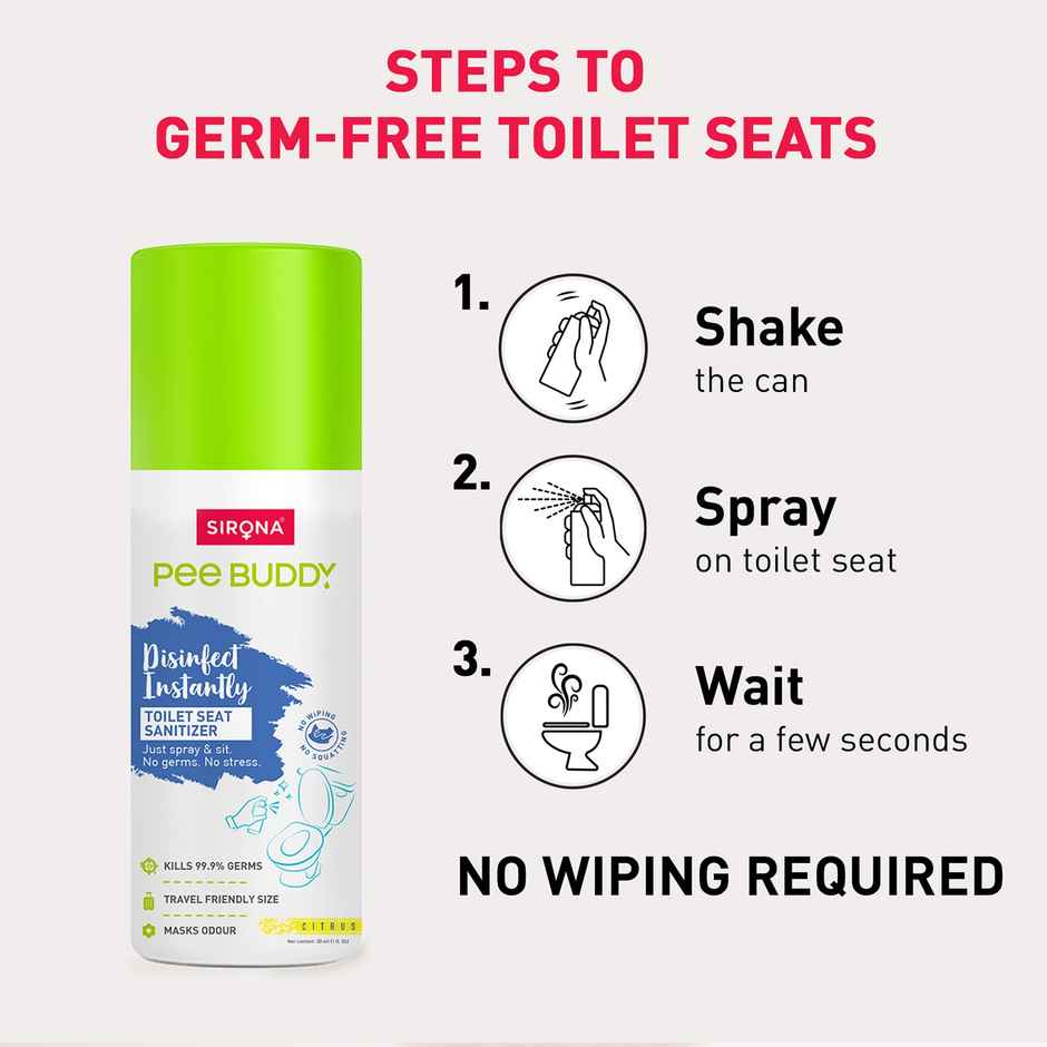 Sirona PeeBuddy Toilet Seat Sanitizer Spray | Citrus | Masks Odour | Travel Friendly