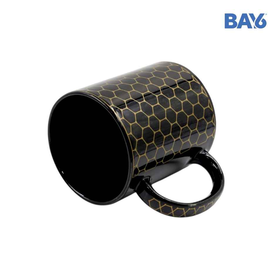 BAY6 Stoneware Solid Milk & Coffee Mugs - Gold & Black Geometric - 320 ml