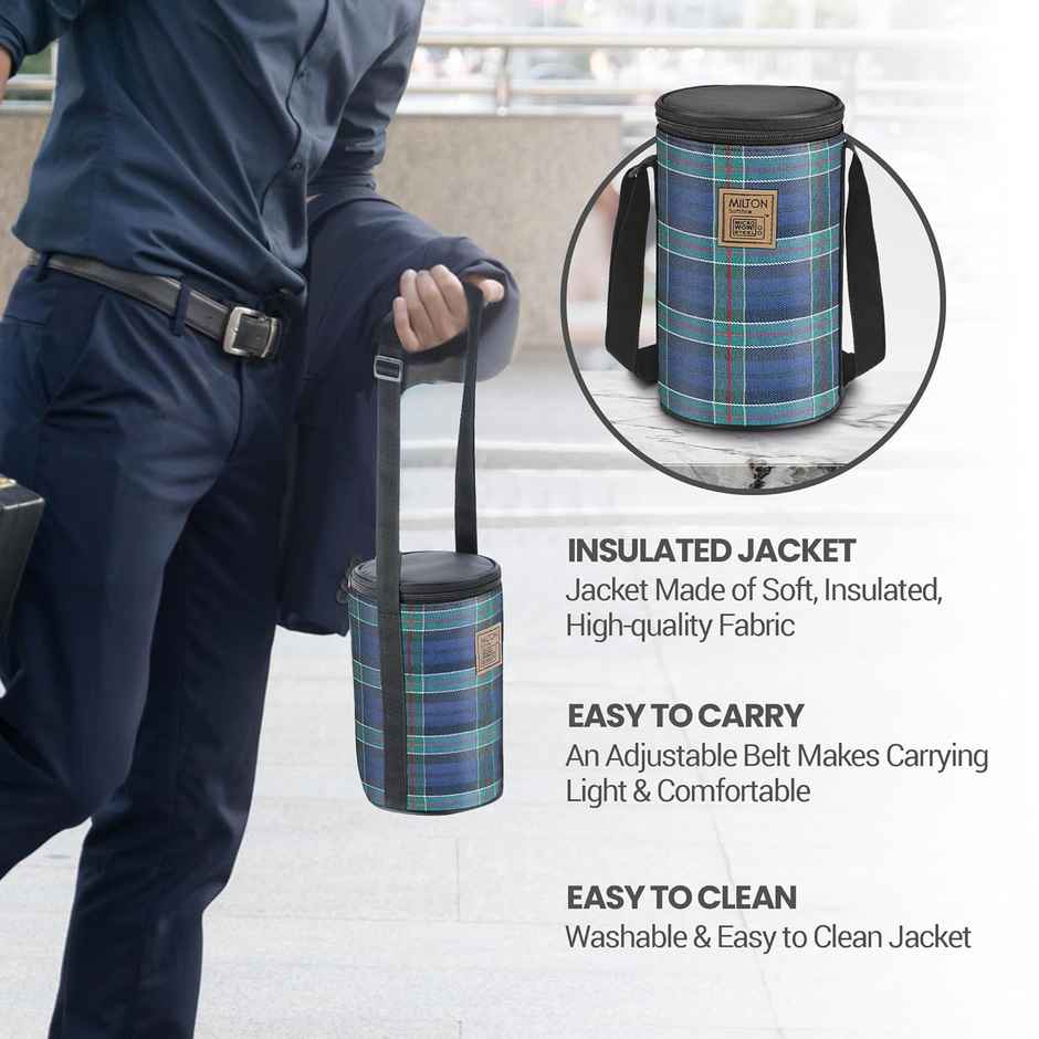 Milton Lofty Tiffin | 3 Microwave Inner Steel Containers |1 x 320 ml |2 x 450 ml Each | Navy Blue