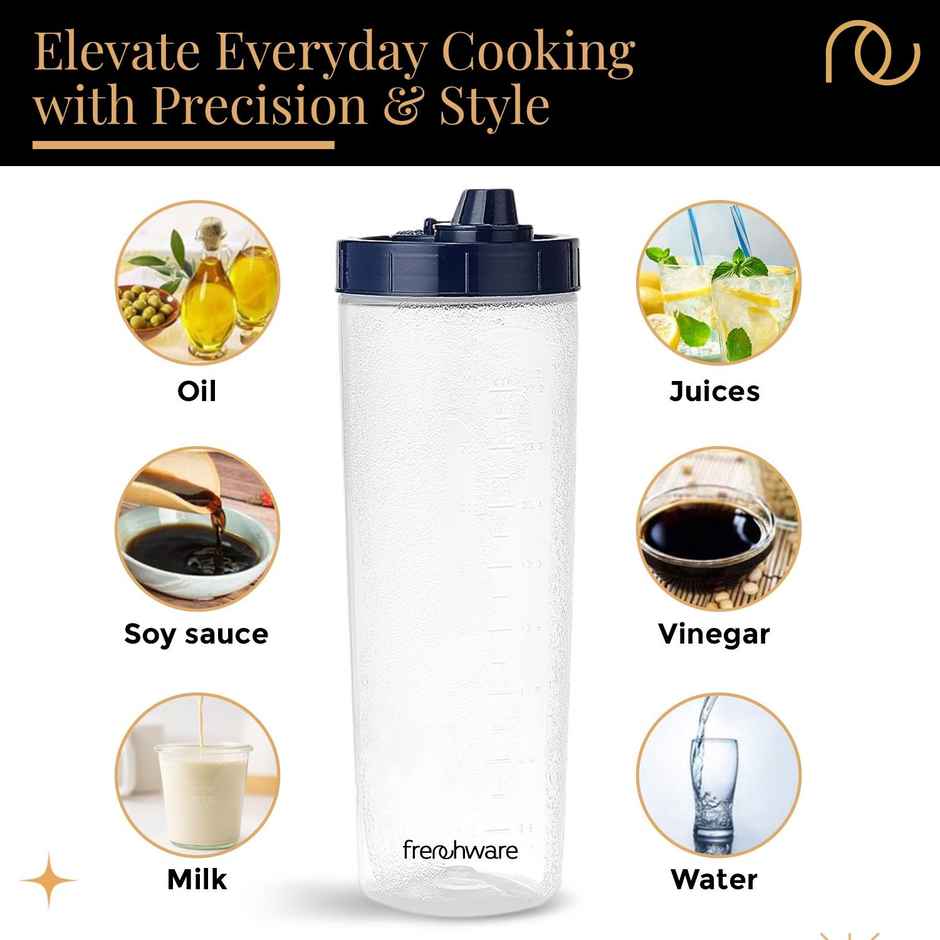 Frenchware Oil Dispenser, BPA-Free Plastic, 100% Food-Grade | 2 Pack, 1 L Each - Textured Blue