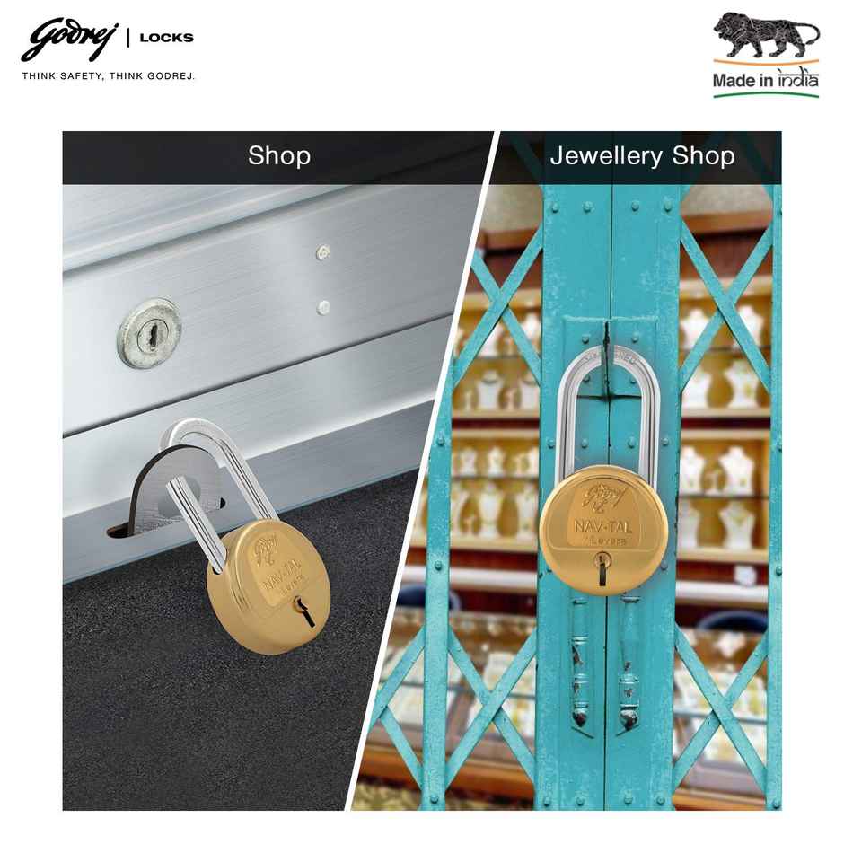Godrej Locks navtal 7 levers long shackles hardened padlock 3597 Painted Finish 3 Key Brass Golden