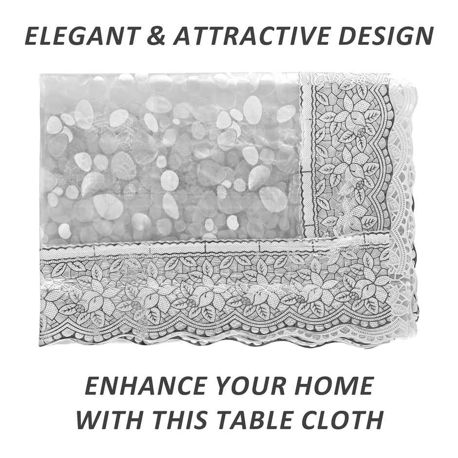 Kuber Industries PVC Waterproof Stone Print 90x60 Inch Dining Table Cover Silver Lace (Silver)