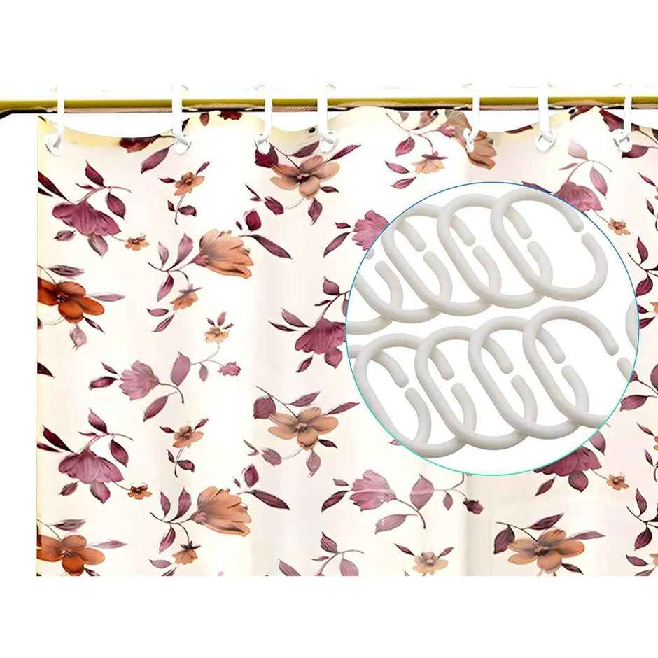 Kuber Industries Leaf Design PVC Shower Curtain with 8 Hook|Size 7 Feet (Cream | Washable)