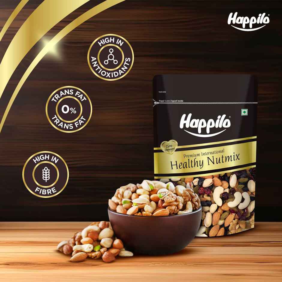 Happilo Premium Healthy Nutmix|Almonds, Cashews, Black Raisins, Pistachios, Raisins|Fasting Special