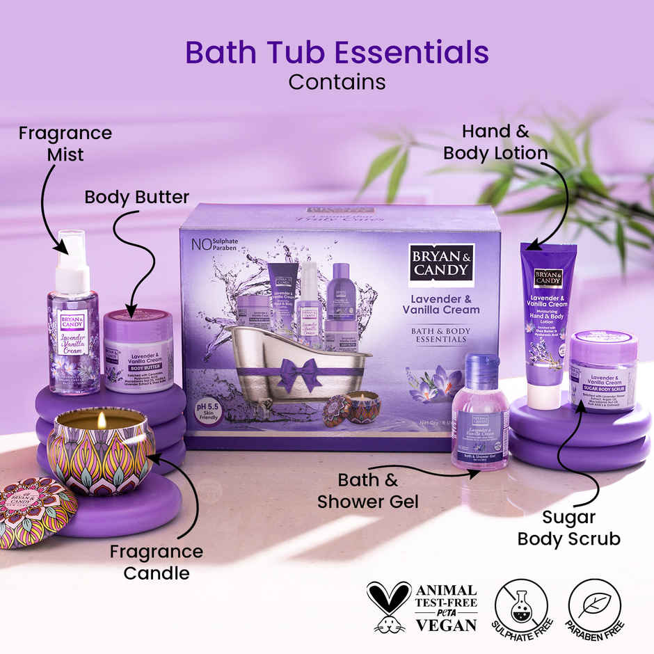 Bryan & Candy Lavender & Vanilla Cream Bath Tub Essentials Gift Set
