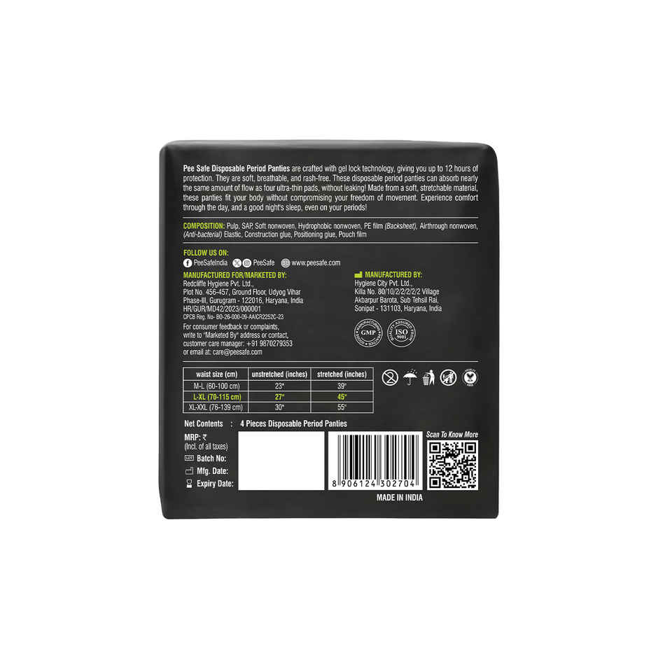 Pee Safe Disposable Leak-Proof Period Panty|Seamless, Comfortable for Day & Night Protection (L-XL)