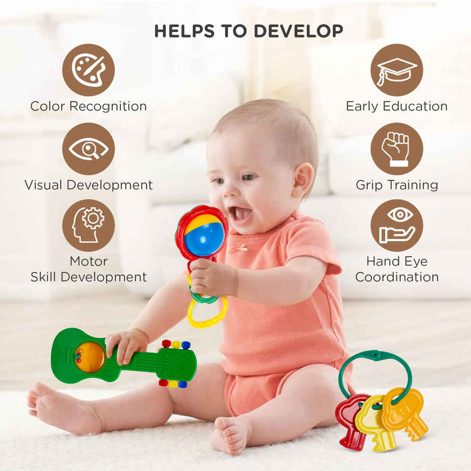 Mee Mee BPA Free Baby Rattles Set Gifts For New Born Girls Boys (3 Toys)