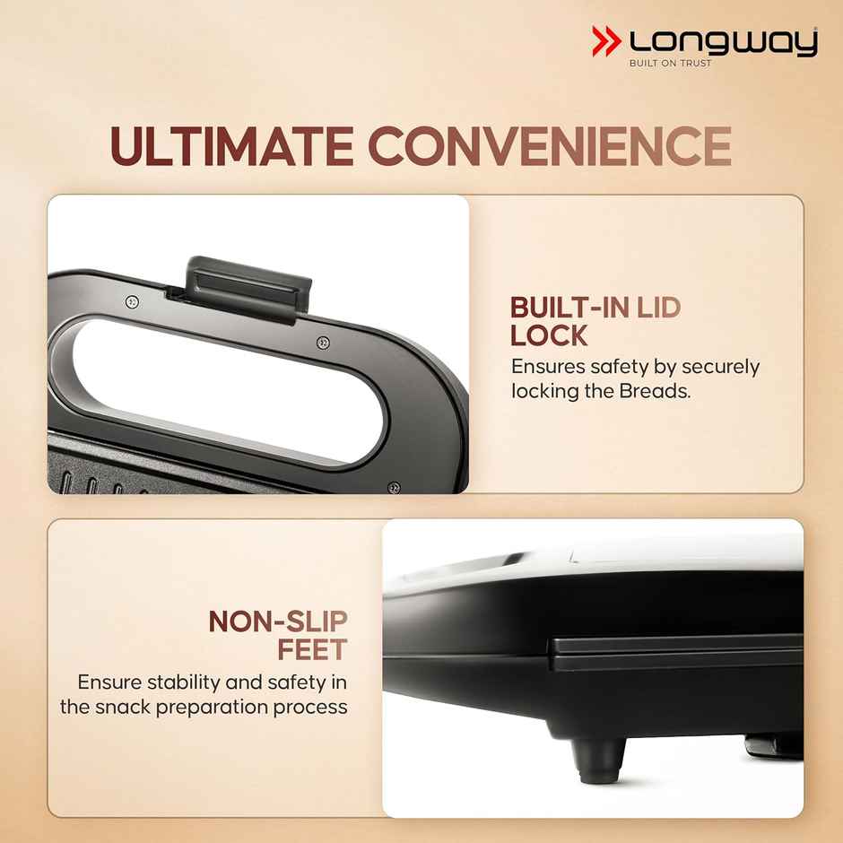 Longway Grilly Pro 850W Grill Sandwich Maker&Toaster,Non-stick Coating Cast Aluminum-Metallic Silver