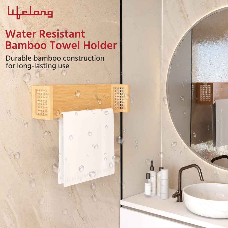 Lifelong Towel Rack for Bathroom | Durable | Stylish Bamboo Rattan Bathroom Towel Holder & Hanger
