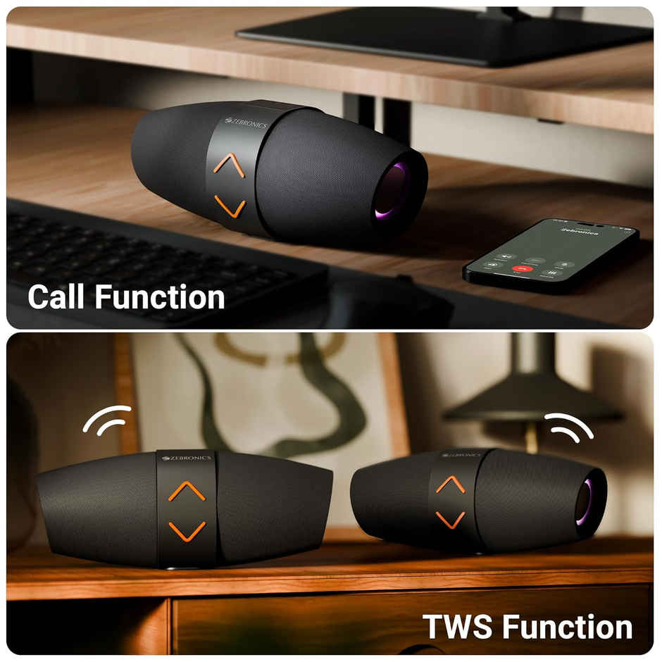 Zebronics Sound Feast 55 14W Bt Speaker, 20 Hr Playback, Dual Drivers, Rgb, Tws, Usb/Msd/Aux, Bass