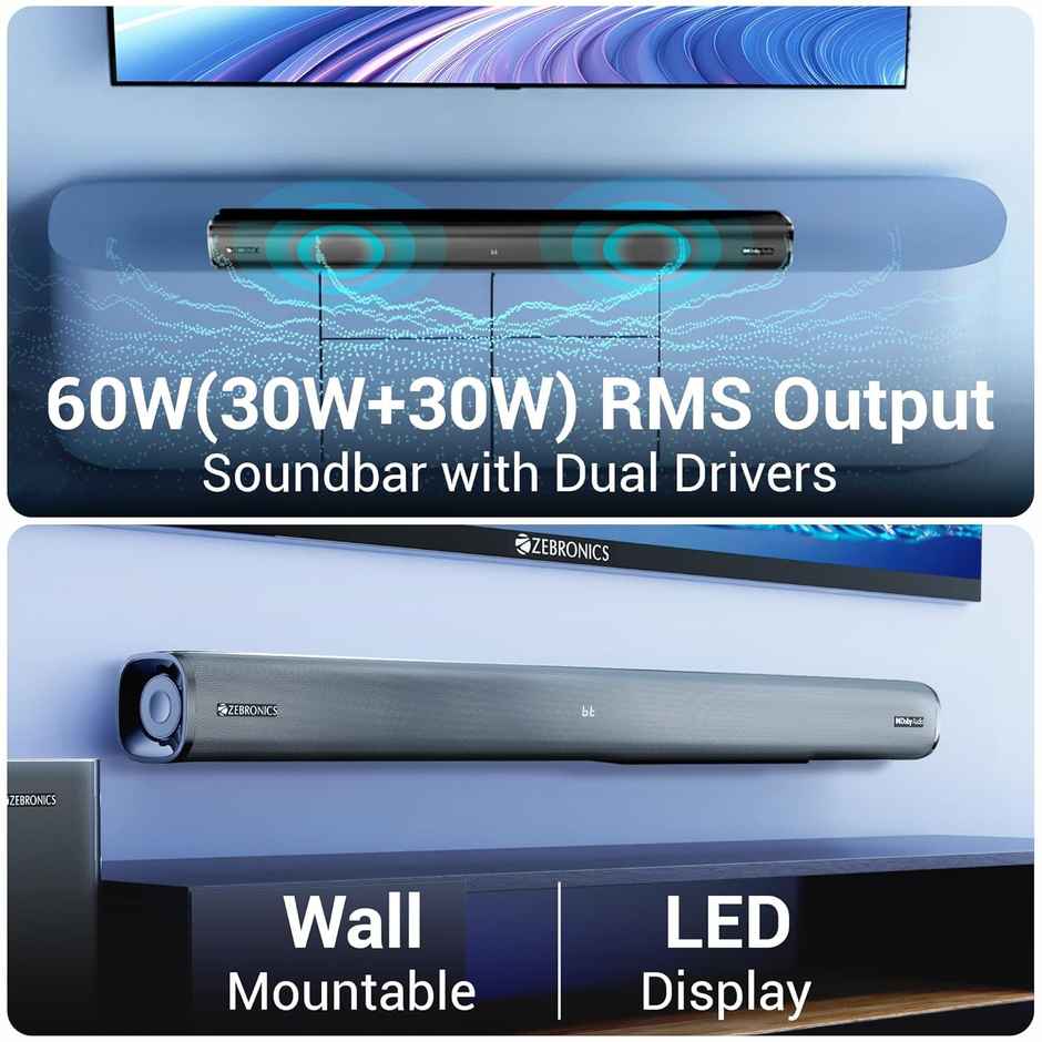 Zebronics Jukebar 6500, Dolby Soundbar, 120 Watts, Virtual 5.1 Surround, Dolby Audio, Dual Driver