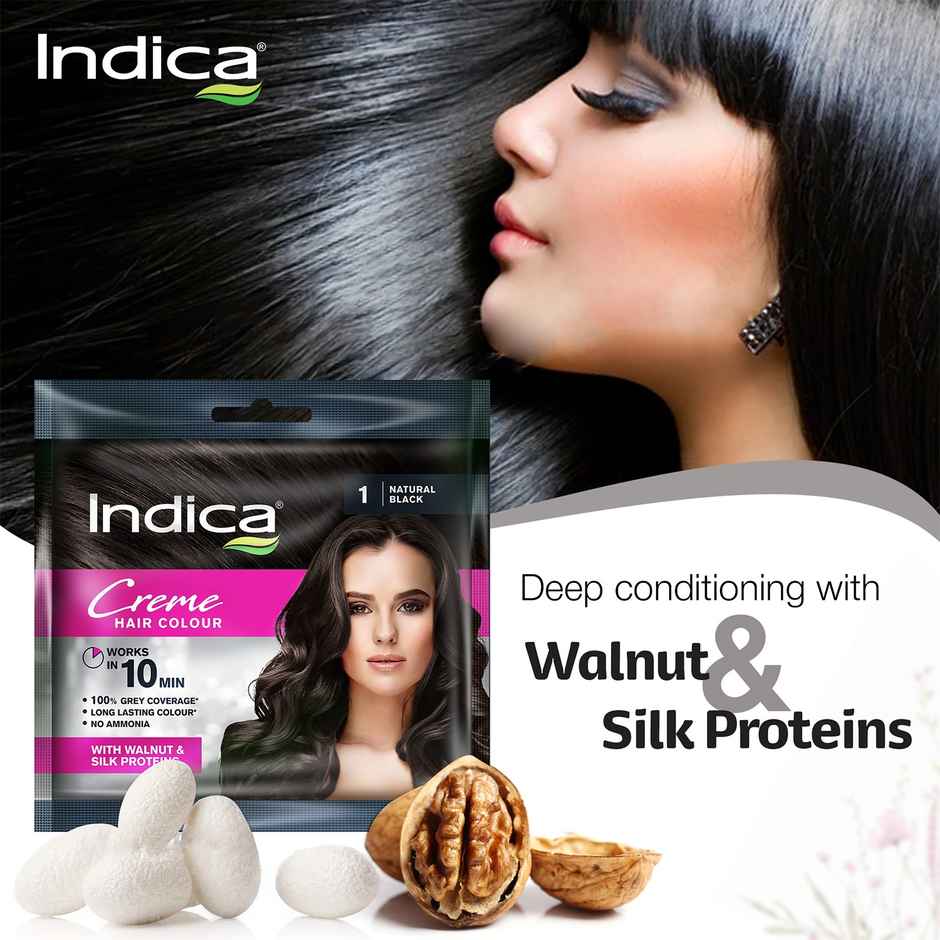 Indica Creme 10 Minutes Hair Color, Long Lasting Colour | Natural Black