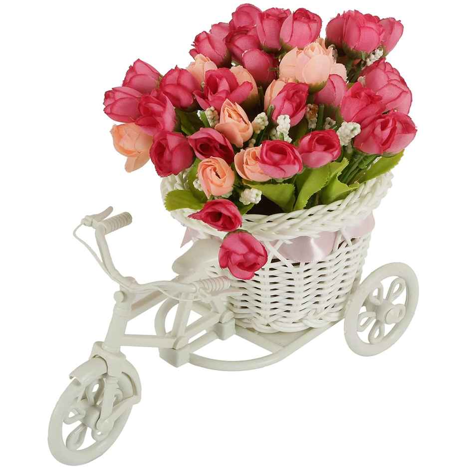 Tied Ribbons Artificial Peony Flowers With Cycle Vase