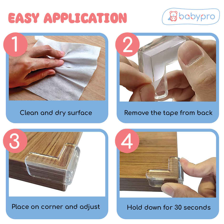 BabyPro Silicone Corner Guards for Sharp Furniture Corners | Transparent