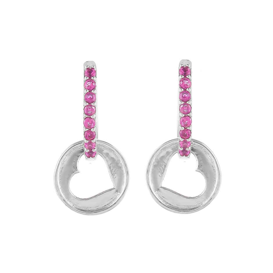 Voylla Collection Pink Cz Heart Silver Earrings