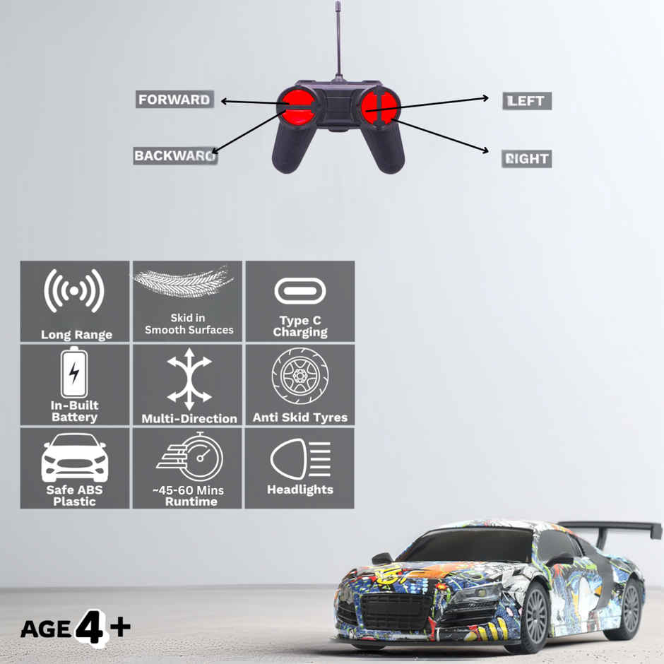 Race N Roll 1:24 Rechargeable Hi Speed Mini Remote Control Car - Aud Grafitti