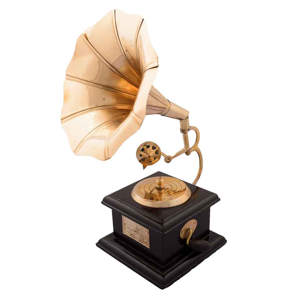 eCraftIndia Golden Black Brass Handcrafted Antique Gramophone