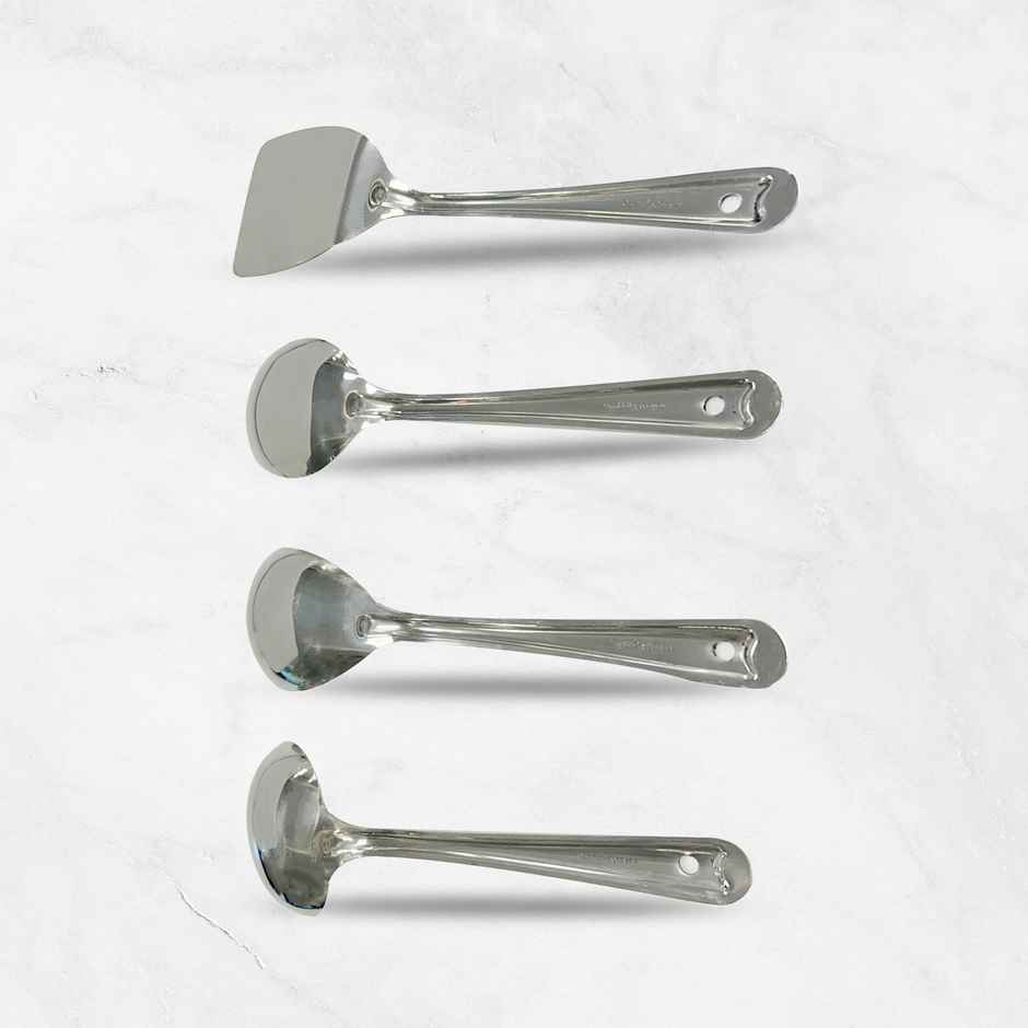 Happy Kitchen Stainless Steel 4 Piece Set - Ladle, Spatula and Large Serving Spoon | 25cm