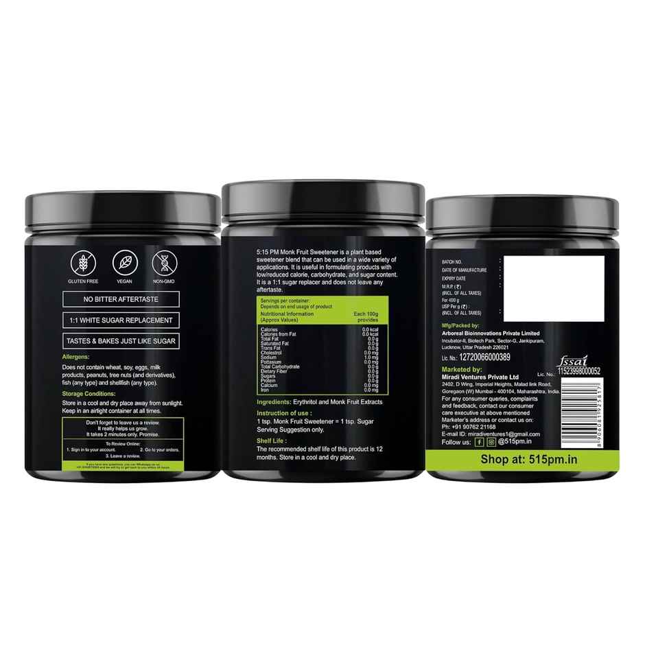 5:15PM Monk Fruit Sweetener Powder with Erythritol | Monk Fruit Sugar Extract For Cooking & Baking