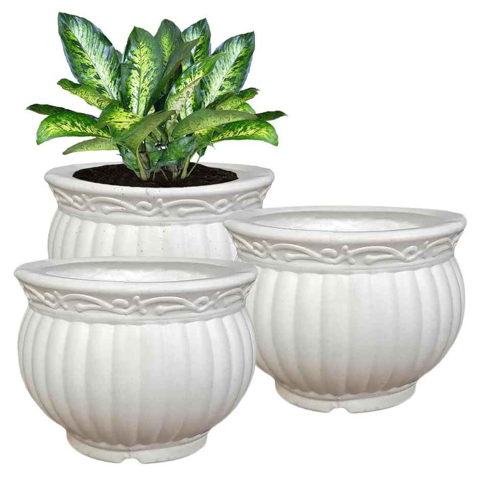 Kuber Industries Pack of 3 Kanha Matki 6 Inch Flower Pot | Indoor & Outdoor Planter | White