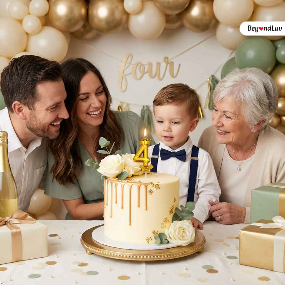 BeyondLuv Candles for Kids Birthday Party 4 Golden Number Candle With Crown