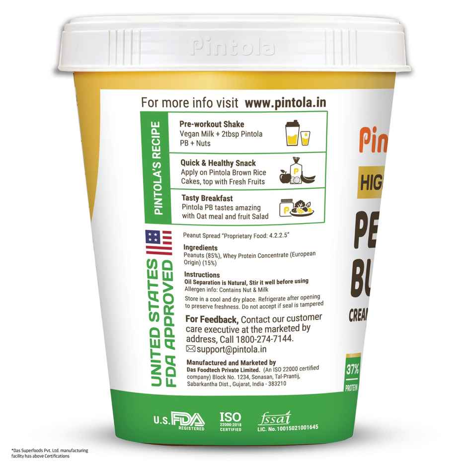 Pintola High Protein All Natural Peanut Butter Unsweetened 37% Protein (Creamy)