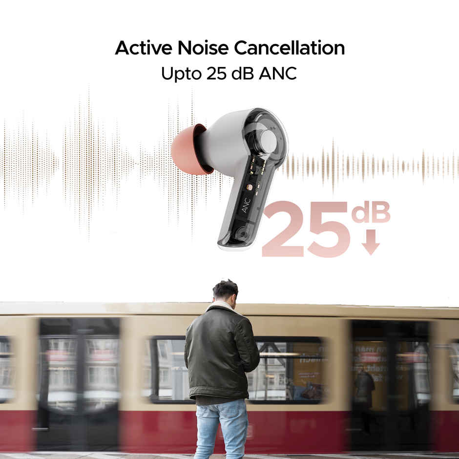boAt Airdopes 411 ANC TWS Earbuds with  Active Noise Cancellation Up To 17.5 Hours Playback - Grey Hurricane
