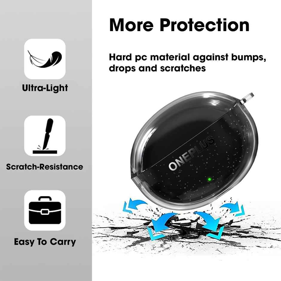 Sounce Silicone Case Cover for OnePlus Nord Buds 3 Pro | Shockproof | Keychain & LED Visible| Transparent