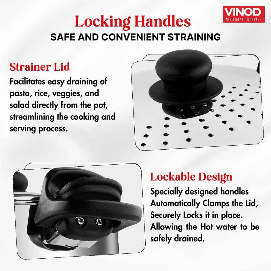 Vinod Stainless Steel Pasta Pot With Strainer Lid 4 Litres