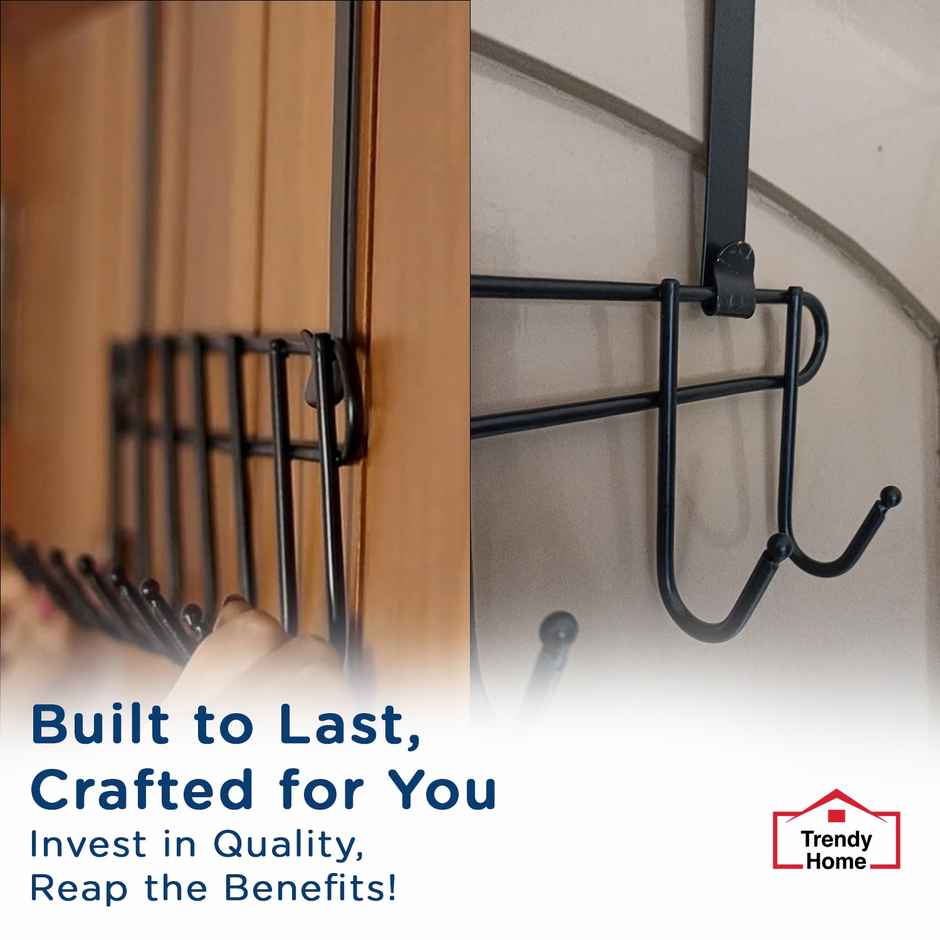 Senego by Trendy Home Door Hook Hanger - 7 Hook Hanger | Bathroom Organiser - Black