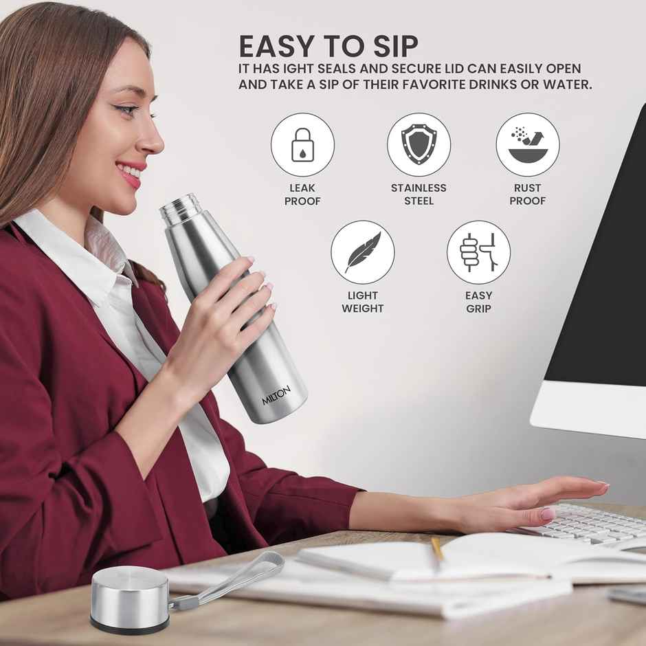 Milton Stainless Steel Drift Water Bottle Single Walled | Silver | 1 L