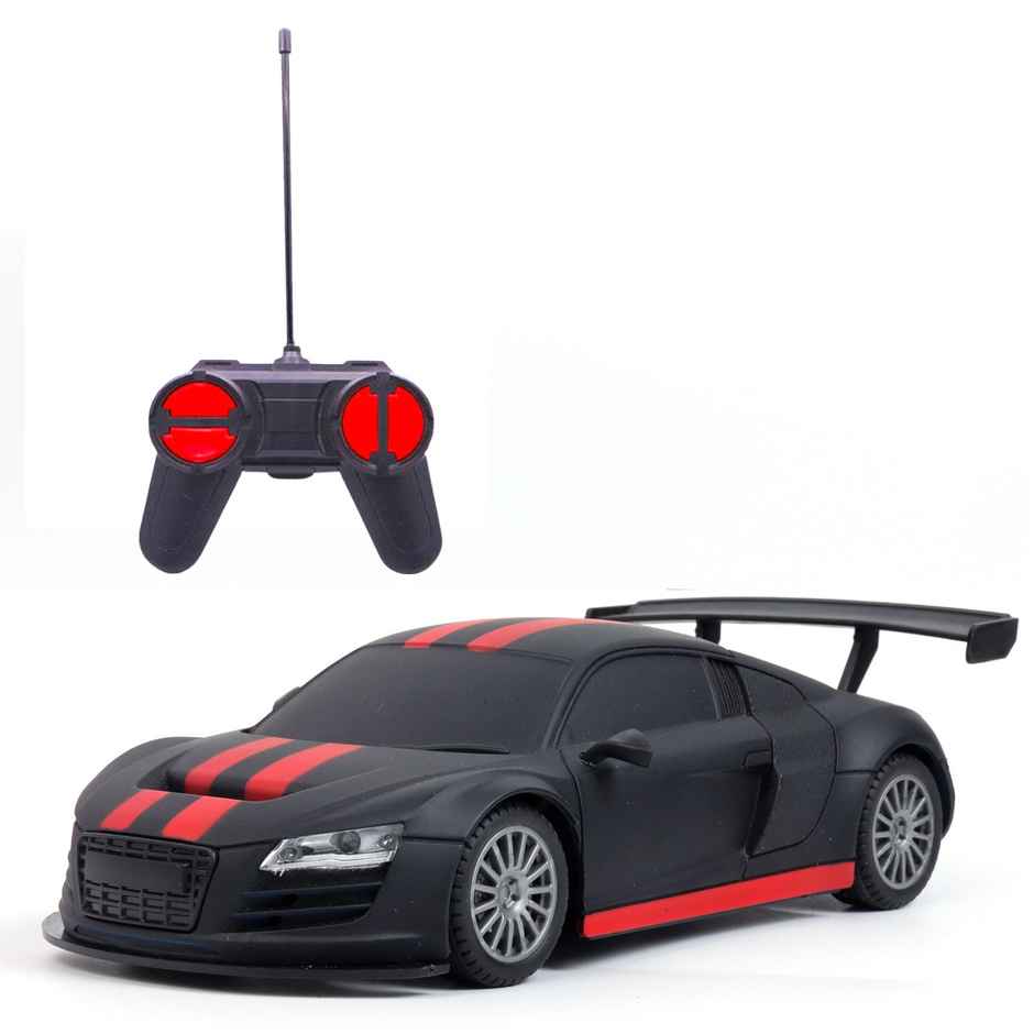 Race N Roll 1:24 Rechargeable Hi Speed Mini Remote Control Car - Aud Matt Black With Red Stripes