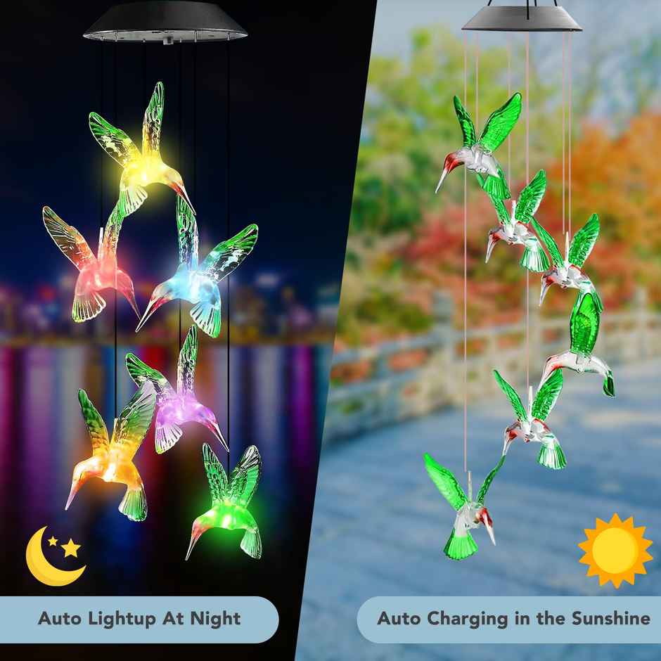 Ekhasa Solar Hummingbird Wind Chimes | Solar Powered Windchime For Balcony, Outdoor & Garden