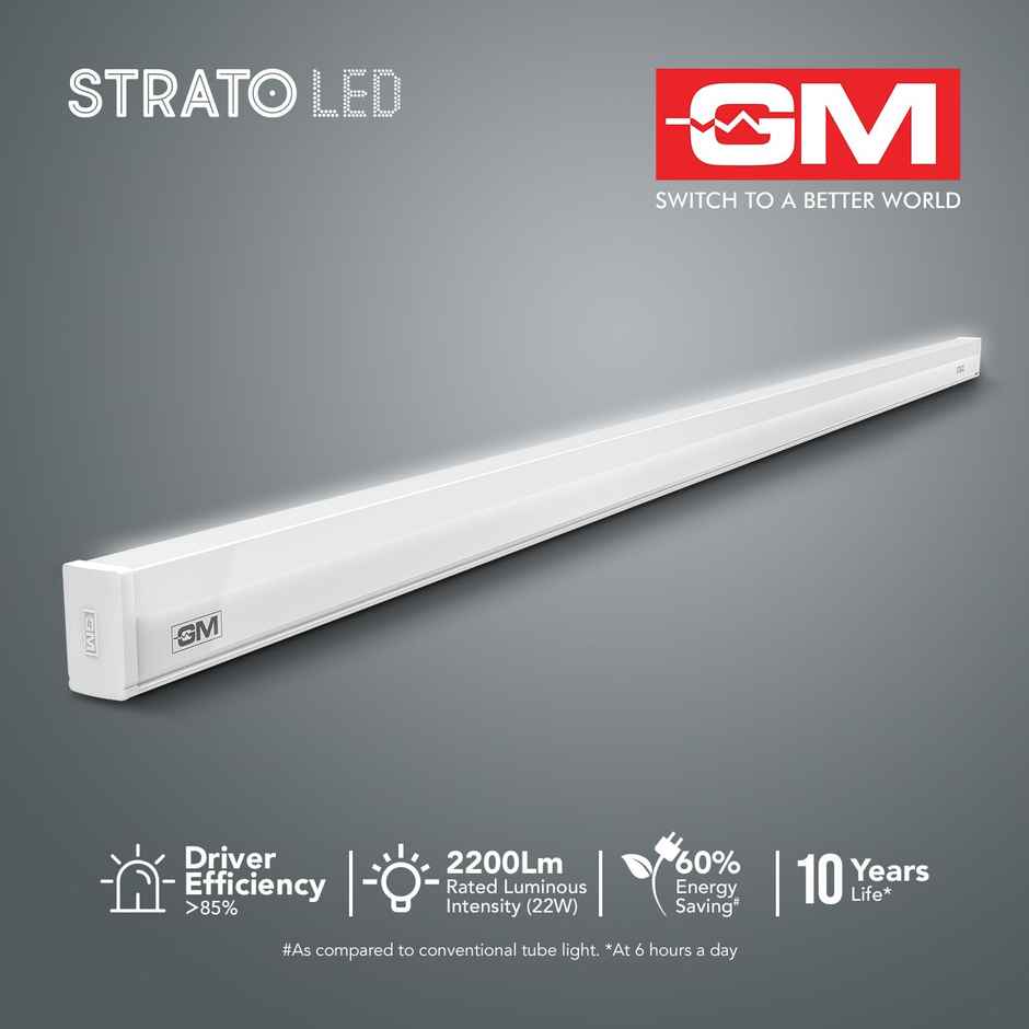 Gm Strato 22 Watt Led Batten Tube Light, 100 Lumens Per Watt, 6500K, Long Life