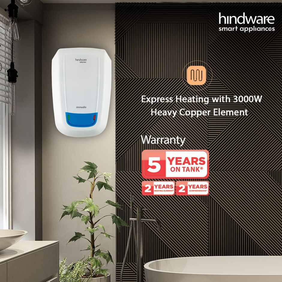 Hindware Smart Appliances Immedio 5L Water Heater, Wall Mounting, White & Blue