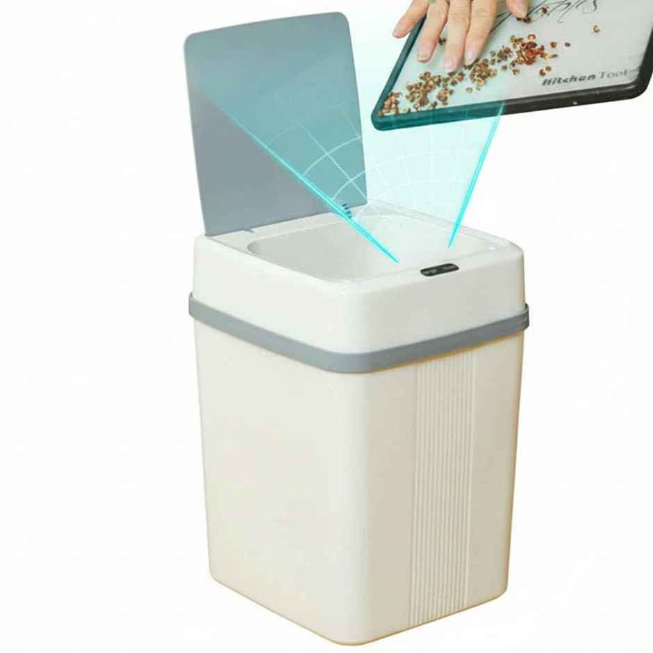 House of Quirk Plastic Smart Automatic Motion Sensor Rectangular Trash Can Square | White