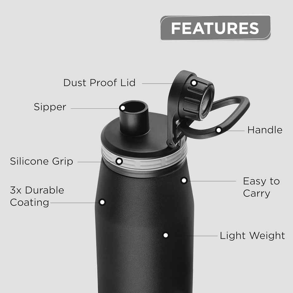 Pexpo Altros Stainless Steel Hot & Cold Vacuum Insulated Flask | 940 ml | Knight Black