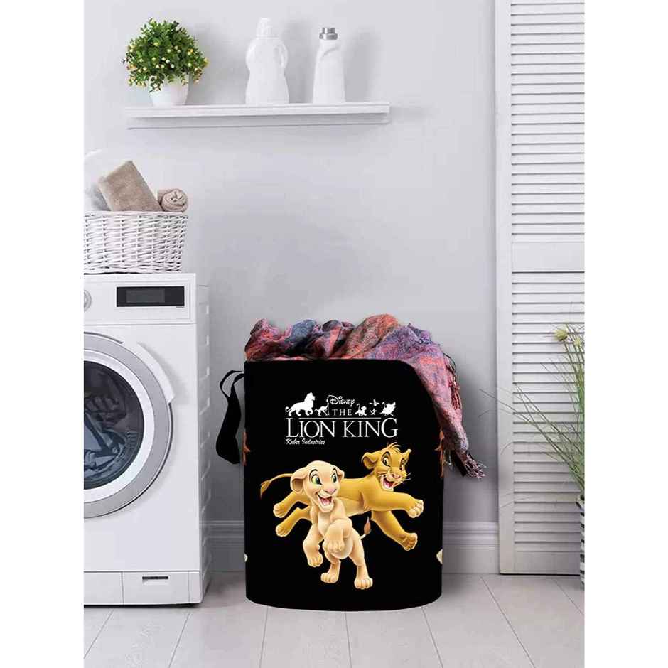 Kuber Industries Canvas 45 L Disney The Lion King Print Laundry Bag/Bin with Lid & Handles (Black)