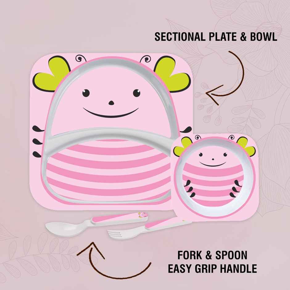Cello Kids Meal Melamine Dinner Set with Lady Bug Print | Pink, Set of 4