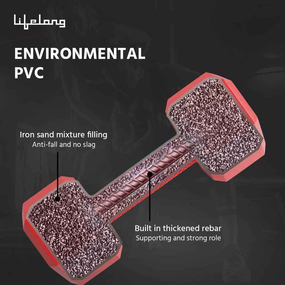 Lifelong PVC Hex Dumbbells for Workout | Red | 2 x 1 kg