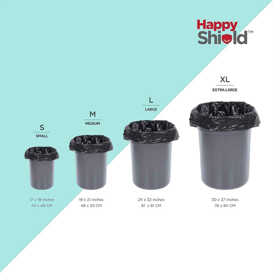 Happy Shield - Perfumed Garbage Bags (45 Pieces), Large (24 X 32 Inches) Pack Of 3 - Black