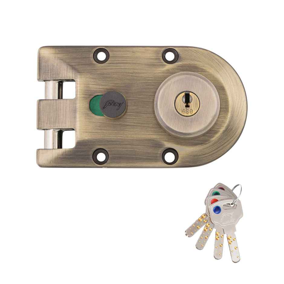 Godrej Rim Lock Vertibolt Ultra XL+ 1Ck Deadbolt | Wooden Doors | Antique Brass Finish